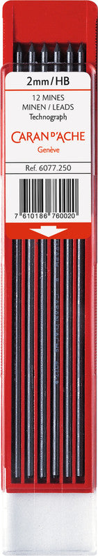 Caran d-Ache Caran d'Ache Bleistiftminen Technograph für FIXPENCIL 2, 22, 882 + 1 weitere – Graphit, 2 mm, HB, 12 Stk.