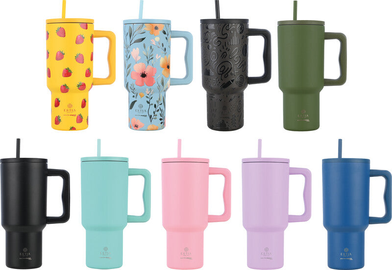 Estia Thermobecher – 9 dl – Edelstahl, isoliert, mit Strohhalm, auslaufsicher, BPA-frei – Denim Blue