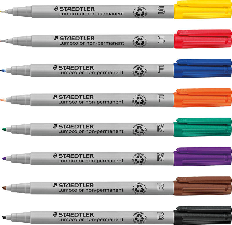 Staedtler Non-Permanent-Marker Lumocolor – breite Keilspitze 1-2,5 mm – sortiert – 6er-Set – nachfüllbar