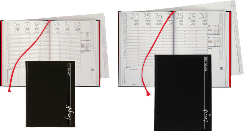 Biella LONGATTI Agenda – 1 Woche/2 Seiten, gebunden, 15 × 20 cm, Jan–Dez 2026, schwarz