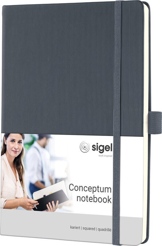 Sigel Notizbuch A5, kariert, Fadenheftung, 194 Seiten, 80 g/m² – dunkelgrau