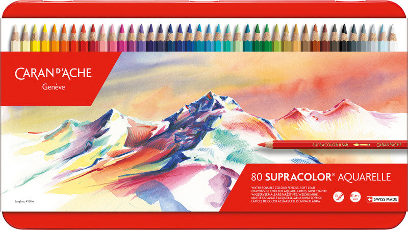 Caran d-Ache Caran d'Ache Aquarellfarbstifte Supracolor Soft – 80 Farben, im Metalletui, Ø 3,8 mm, FSC