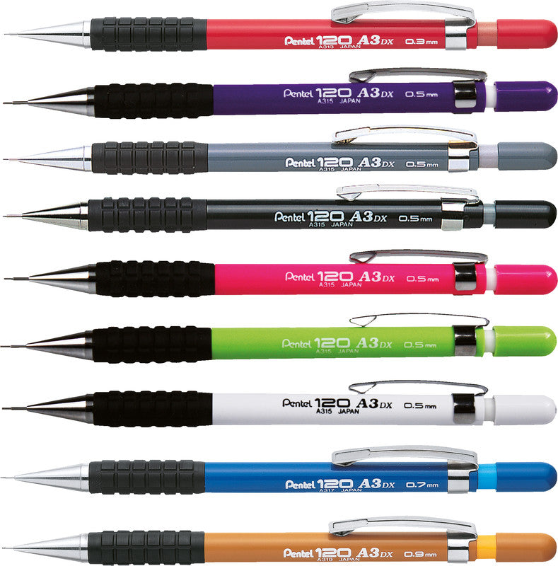 Pentel 120 A3 DX Druckbleistift – 0,3 mm, rot, starres 4 mm Führungsröhrchen
