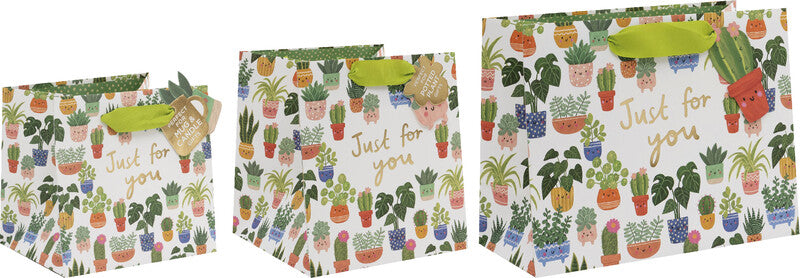 Glick Geschenktasche 'Planty Pals' – 18 × 18 × 20 cm, Papier, mit Satinband, mehrfarbig, mit Geschenk-Tag