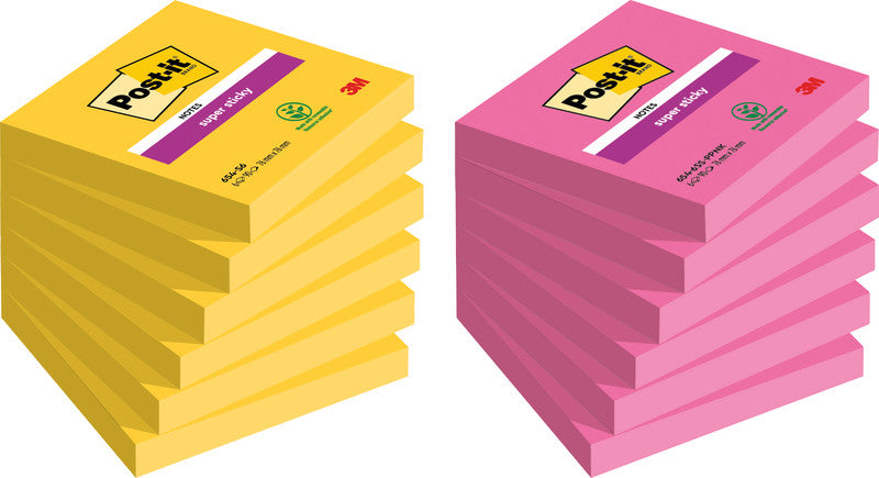 Post-it Super Sticky Haftnotizen – 76×76 mm – powerpink, 6×90 Blatt, PEFC