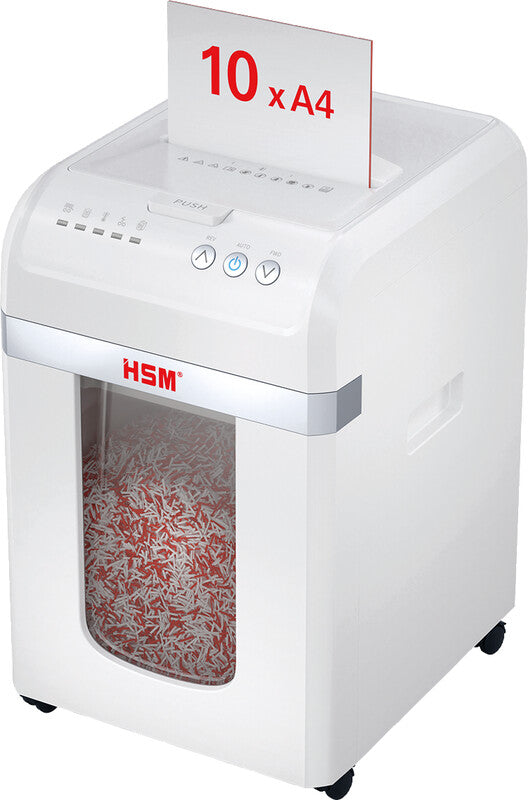 HSM Shredstar Autofeed Aktenvernichter – Partikelschnitt, P-4, 4 × 12 mm, 10 Blatt, AutoFeed 200 Blatt, 30 l