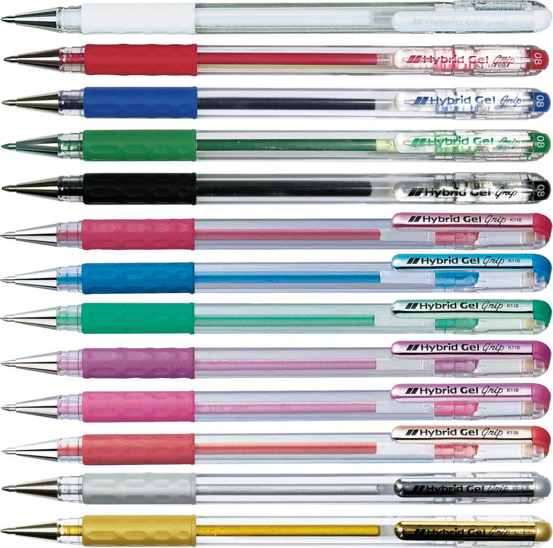Pentel Hybrid Gel Grip Gelschreiber – grün, 0,8 mm, wasserfest, lichtbeständig, für dunkles Papier, Kappe