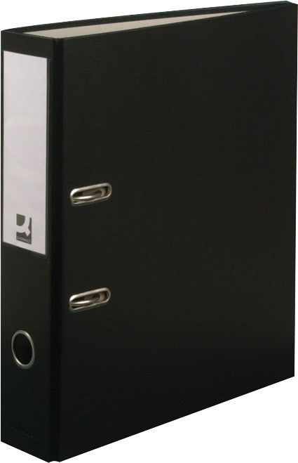 Q-connect Zeigebuch – A4 Hochformat – 2-Ring Hebelmechanik, Rücken 70 mm – Schwarz, Karton, mit Niederhalter