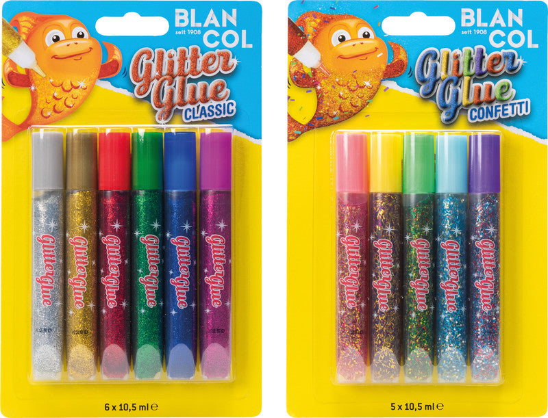 BLANCOL Glitzerkleber Neon – sortiert, 5 × 10,5 ml, für Karton, Papier