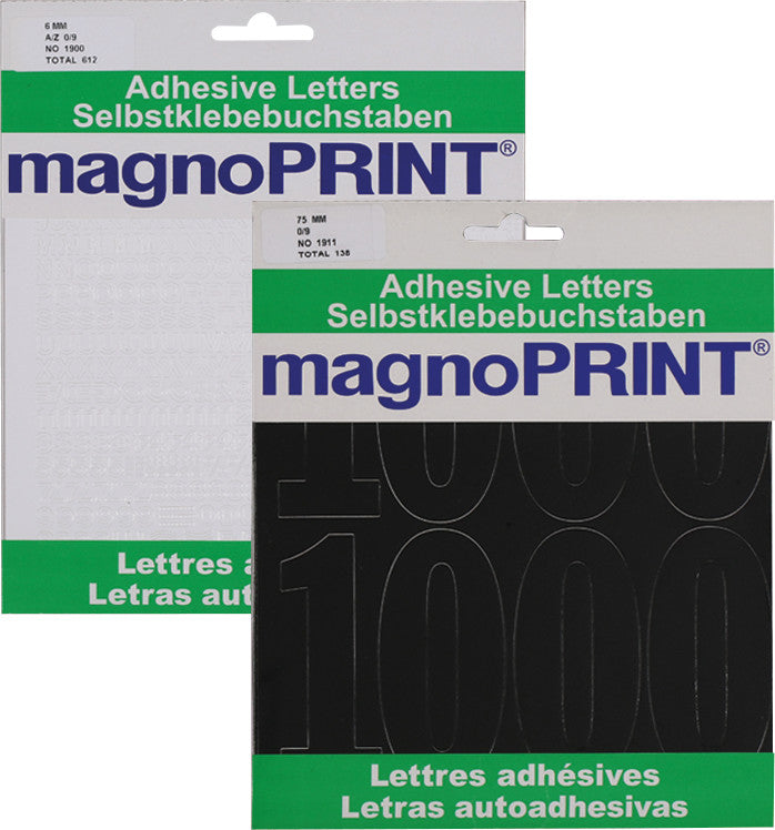 Magnoprint Schmucketiketten – Motiv Buchstaben und Zahlen – Folie, permanent haftend, 6 mm