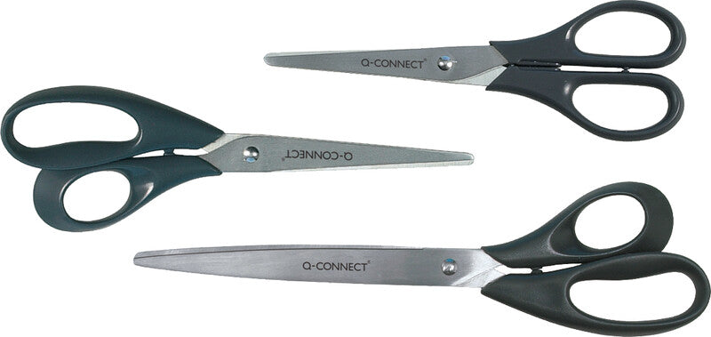 Q-Connect Universalschere – 21,0 cm, Edelstahl, für Rechts- und Linkshänder, abgerundet, Kunststoff, schwarz