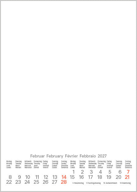 Korsch Bastelkalender 2027 – 15 × 21 cm – d/f/i/gb – mit Tagesfeldern, mit Aufhänger