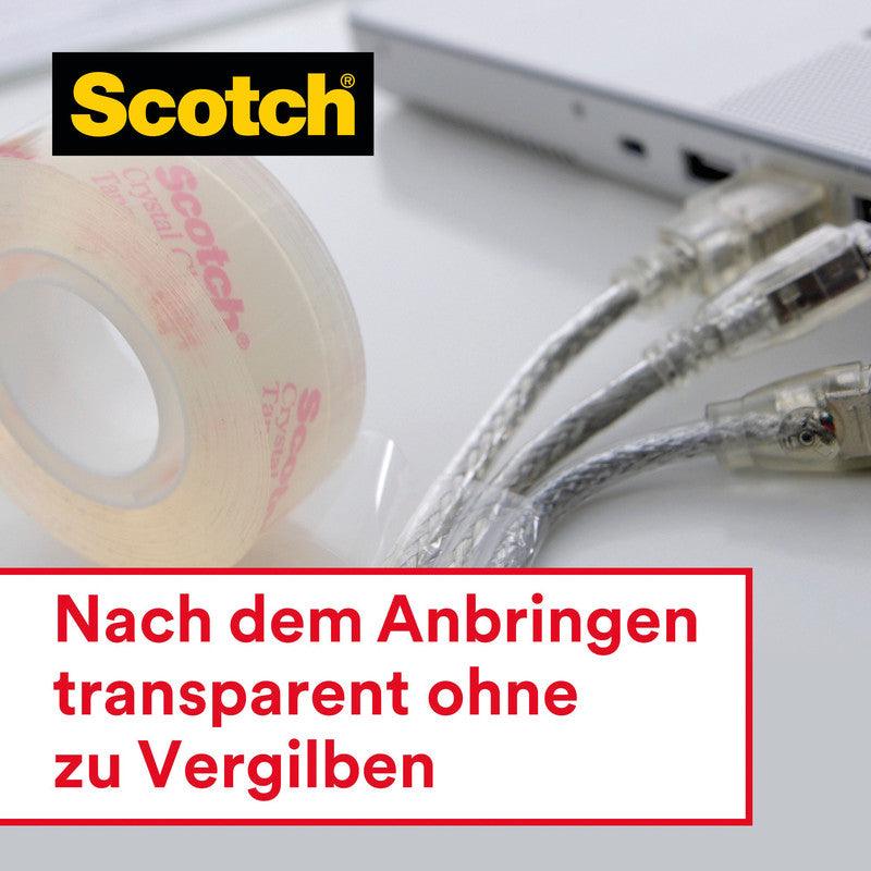 Scotch Klebeband Crystal – permanent, Kunststoff, 19 mm × 33 m, Kern Ø 25 mm, 4 Rollen
