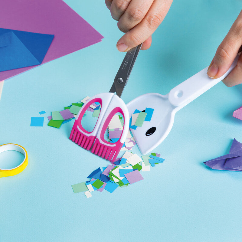 Fonzell Kinderschere – Abgerundete Spitzen, für Rechts- und Linkshänder, Softgrip, Kunststoff, Weiss/Pink