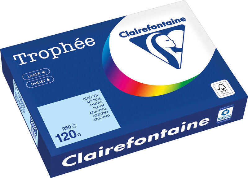 Clairefontaine Kopierpapier – A4, 120 g/m², Eisblau – für Inkjet/Laser/Kopierer – FSC, EU Ecolabel – 250 Blatt
