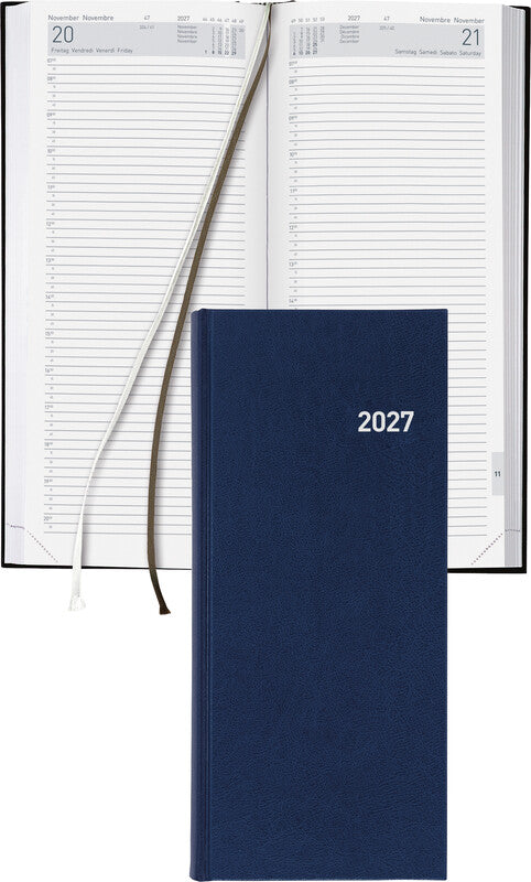 Biella Le Jour Agenda – 1 Tag pro Seite, gebunden, 13,5 × 31,5 cm, 2026, 1/4-Stunden-Takt, Dunkelblau, FSC