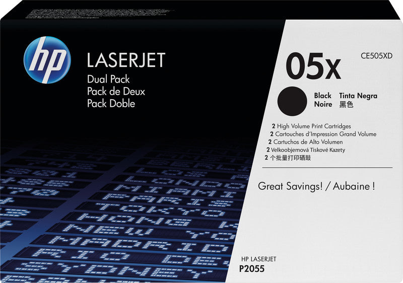HP 05X (CE505XD) Schwarz Toner – Original XL – 2er-Pack – 13'000 Seiten – für HP 05