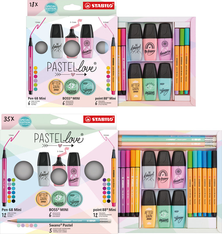 STABILO Schreibset Mini World Pastel Love Attack Special Edition – 35-teilig, 5 Bleistifte
