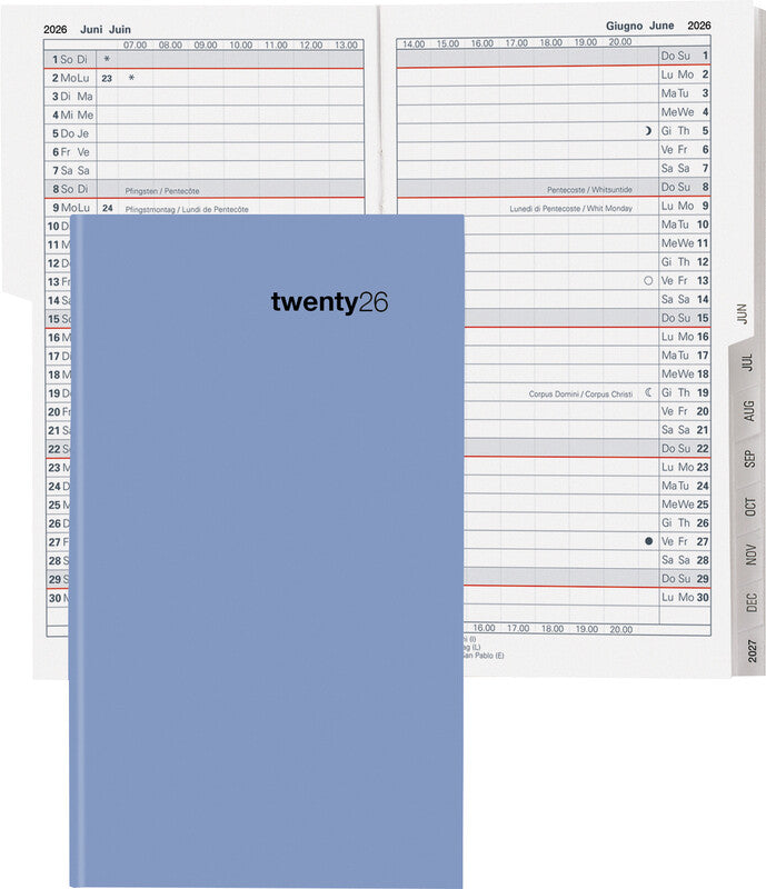 Biella Luzern Agenda – 1 Monat/2 Seiten, geheftet, 8,7 × 15,3 cm, 15 Monate Okt–Dez, 2026, Blau, FSC