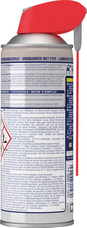 WD-40 PTFE-Trockenschmierspray – Transparent, für Metall, Glas, Kunststoff, 400 ml, −45 bis +260 °C