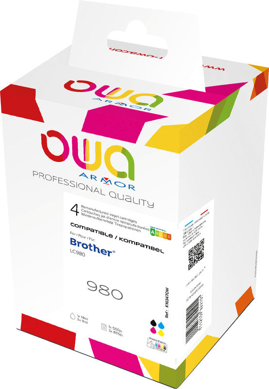 Owa Tintenpatronen-Multipack LC-980VAL, CMYK, 1×12 ml + 3×7 ml, kompatibel – für Brother