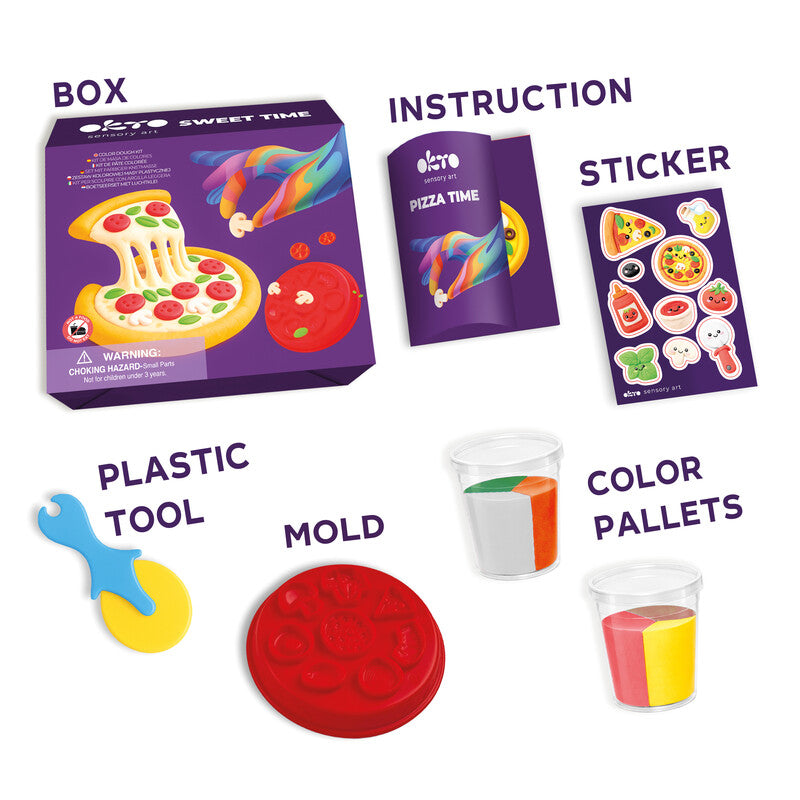Okto sensory art Pizza Time – Lufthärtendes Knete-/Modelliermasse-Set – 6 Farben, 200 g – Ab 3 Jahren