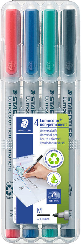 Staedtler Non-Permanent Marker Lumocolor – mittel 0,8-1 mm – 4er-Set – sortiert – nachfüllbar