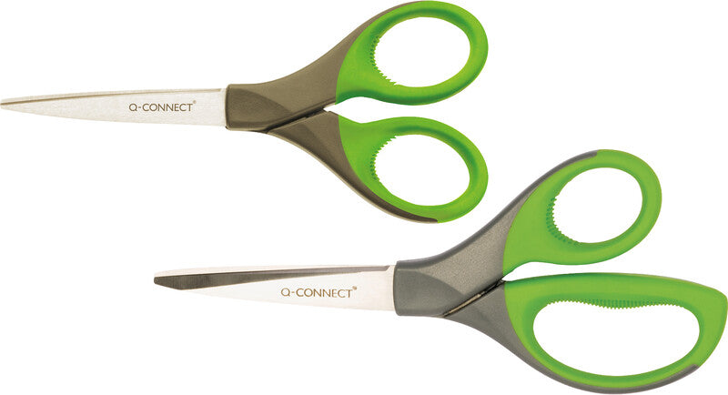 Q-CONNECT Universalschere – 21,0 cm, Edelstahl, für Rechtshänder, spitz, Kunststoff, grün