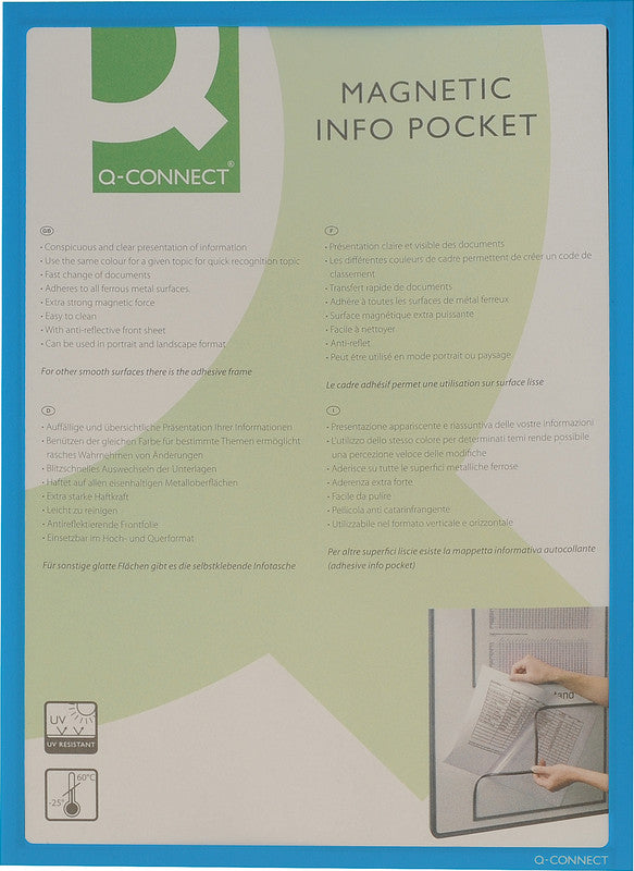 Q-connect Magnetclip – 225 × 312 mm, blau, wiederablösbar, für A4