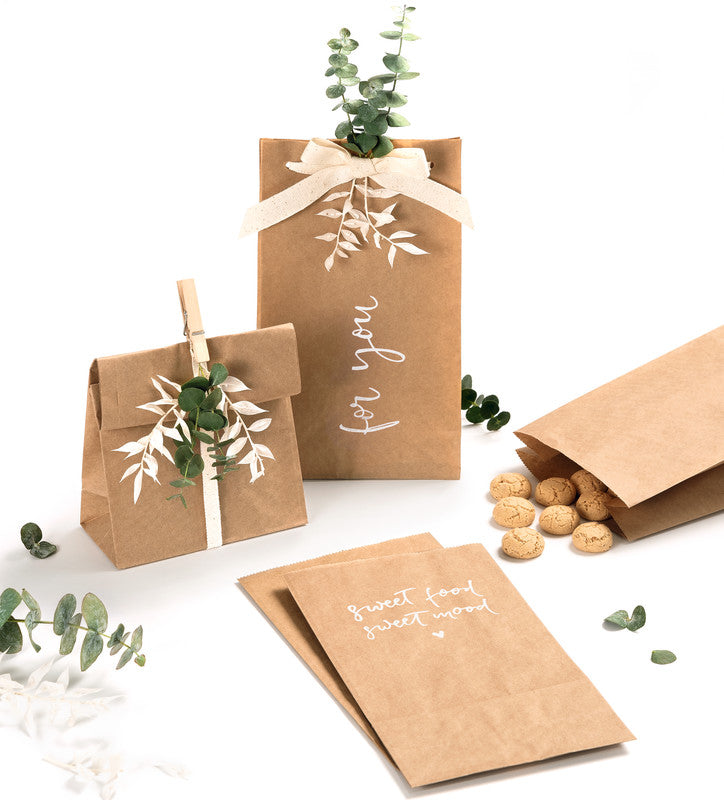 Folia Geschenkbeutel – Kraftpapier, mit Kreuzboden, lebensmittelecht – 120 × 210 × 60 mm – 15 Stk.