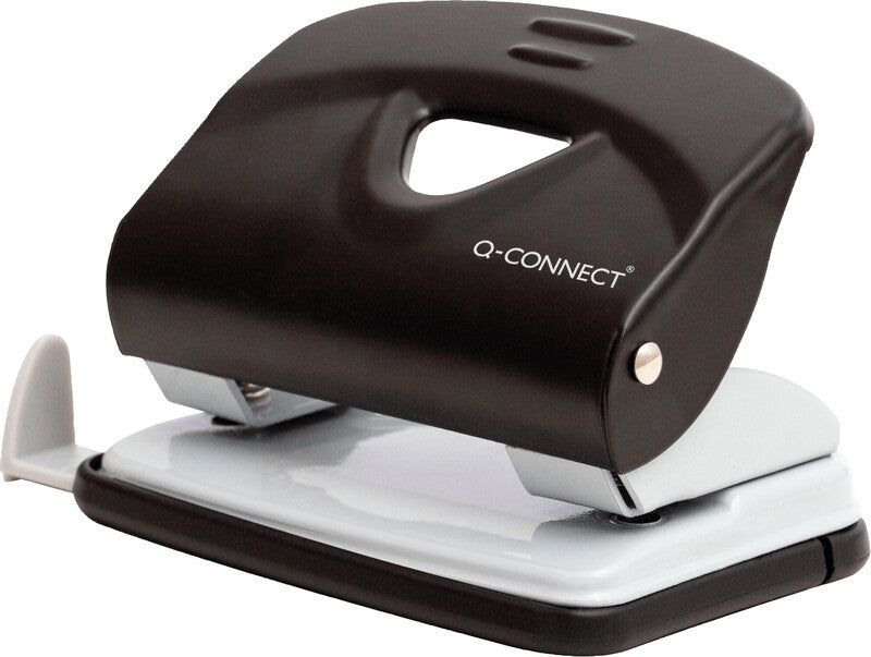 Q-CONNECT Bürolocher – 2-Loch, Lochabstand 80 mm, 20 Blatt, bis A4, Ø5,5 mm – Schwarz/Grau – Metall