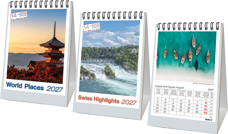 Biella Pult-Bildsteller Imago Beautiful Swiss 2026 – 10,5 × 14,8 cm, 14 Monate – d/f/i/gb