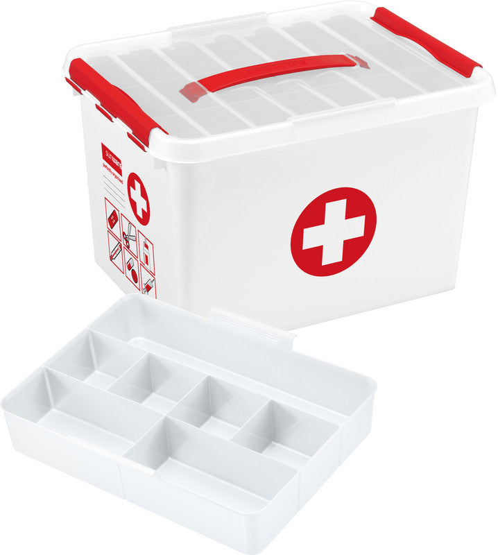 Helit die q-line Aufbewahrungsbox 22 l – mit Tragegriff, Clipdeckel, stapelbar, 400 × 260 × 300 mm, weiss