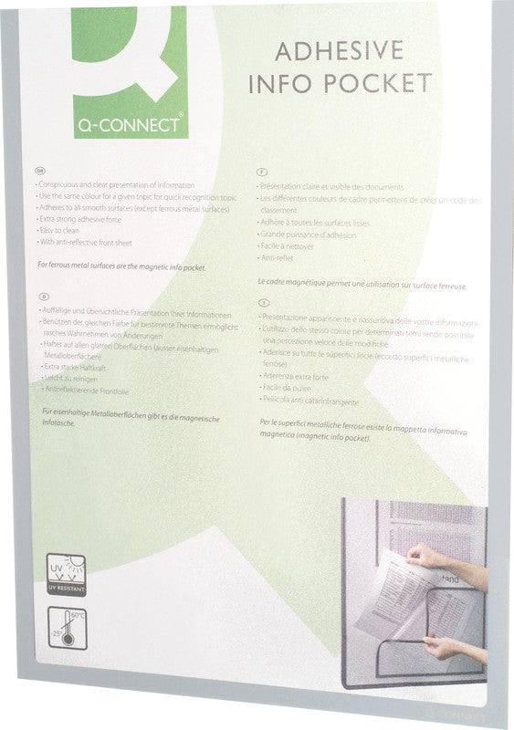 Q-connect Infotasche – 312 × 225 mm, grau, selbstklebend, für A4