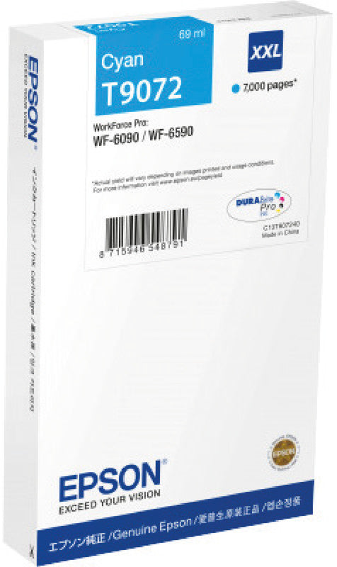 Epson Tintenpatrone C13T90724N, cyan – für Tintenstrahldrucker, Multifunktionsgeräte