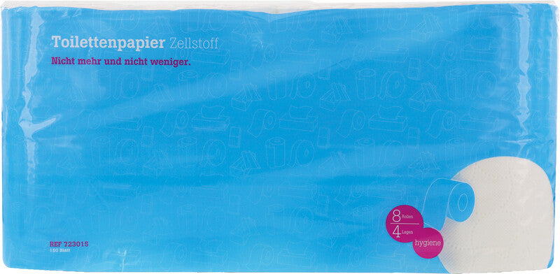 Hartmann Toilettenpapier – 4-lagig, Zellstoff, Blattgrösse 96 × 119 mm, 150 Blatt/Rolle – 8 Rollen