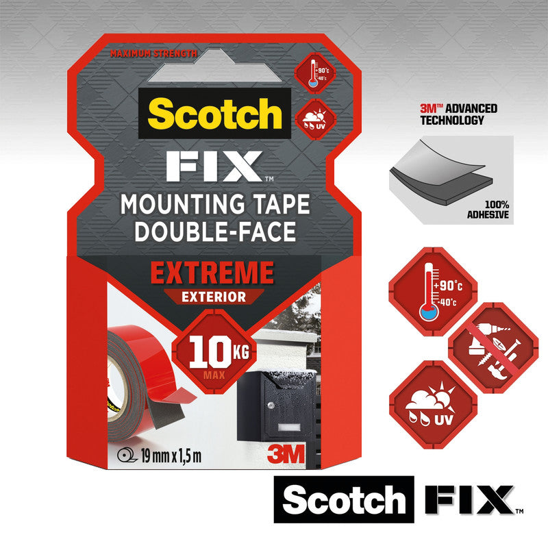 Scotch Montageband Extreme Exterior, extra stark, für Aussen, für glatte Oberflächen – 19 mm × 1,5 m, grau