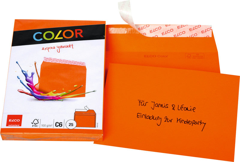Elco Couvert C6, ohne Fenster, selbstklebend, orange, 100 g/m² – 25 Stk.