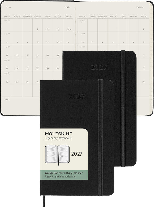 Moleskine Agenda – 1 Woche/2 Seiten, gebunden, 9,0 × 14,0 cm, 2027, Englisch, schwarz, FSC