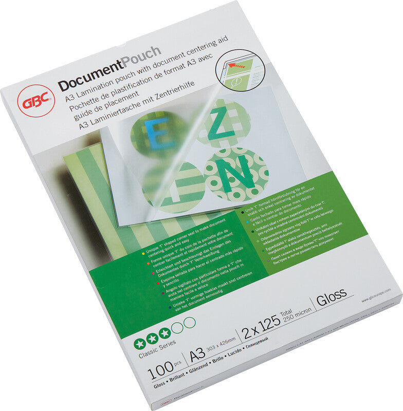 GBC Laminierfolien A3, glänzend – 125 µm, 303 × 426 mm, 100 Stk.
