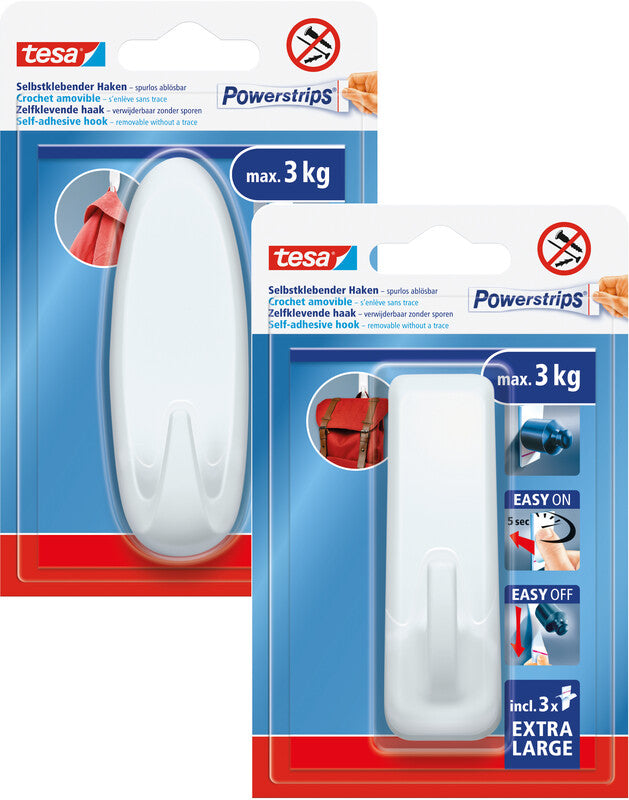 TESA Klebehaken – Kunststoff, weiss, 3 × 9,4 × 3,6 cm – 1er-Pack