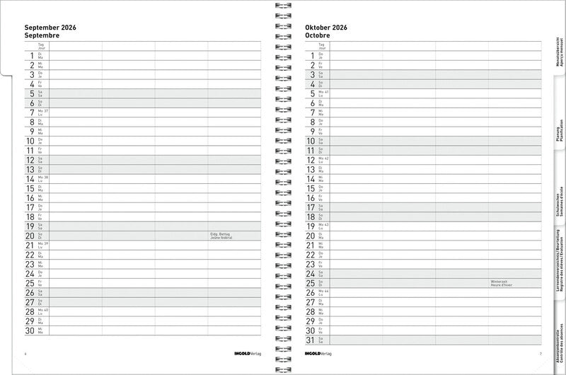 Ingold verlag Edition Spiral Flex Tagebuch für Lehrpersonen – Spiralbindung, 23 × 30,5 cm, 2027, Gelb, FSC