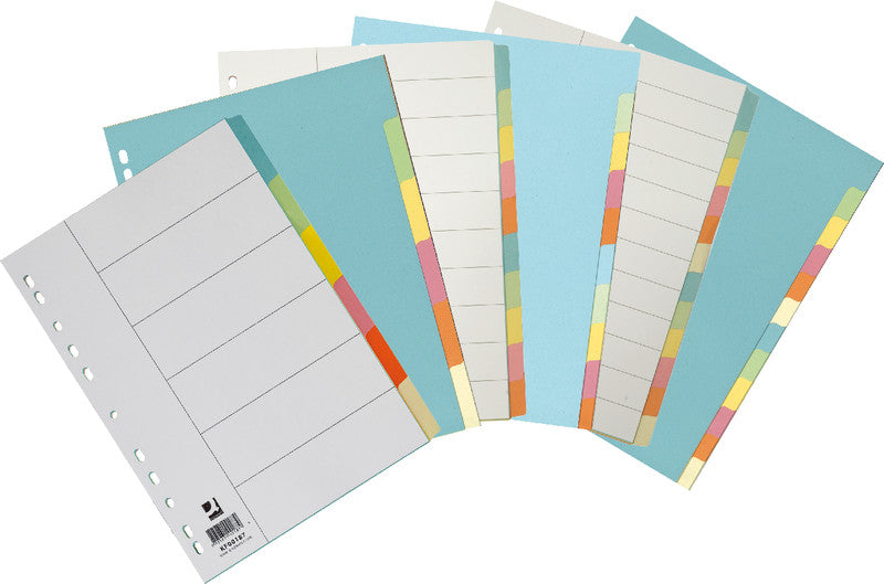 Q-connect Register – A4, 12-teilig, Karton, farbig, unbedruckt, 11-fach Lochung