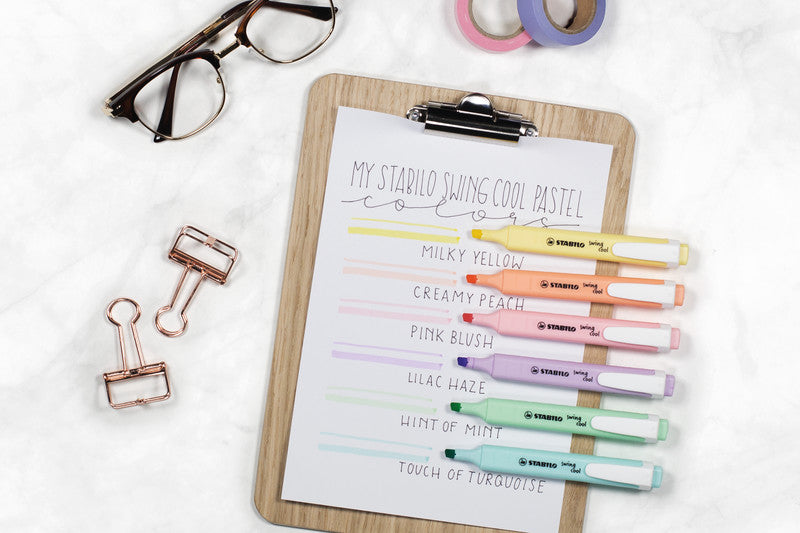 STABILO swing cool Pastel Edition Textmarker – 4er Set, Farben: Minze/Rosa/Lila …, Keilspitze 1–4 mm