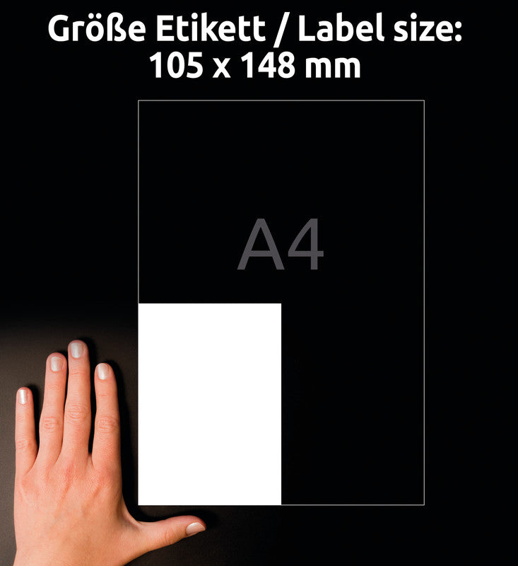 Avery Drucker-Etiketten, 105 mm × 148 mm, weiss, Papier, wiederablösbar, 30 Blatt