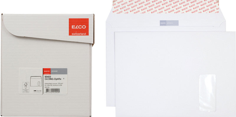 Elco Couvert C5, Fenster links, Haftklebung, weiss, 120 g/m² – 500 Stk.
