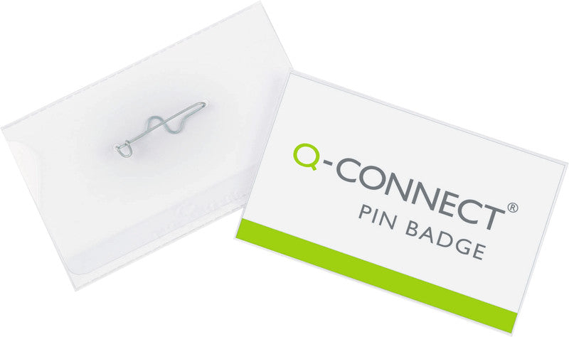 Q-CONNECT Namensschild – 90 × 54 mm, transparent, Kunststoff, mit Nadel – 50 Stk