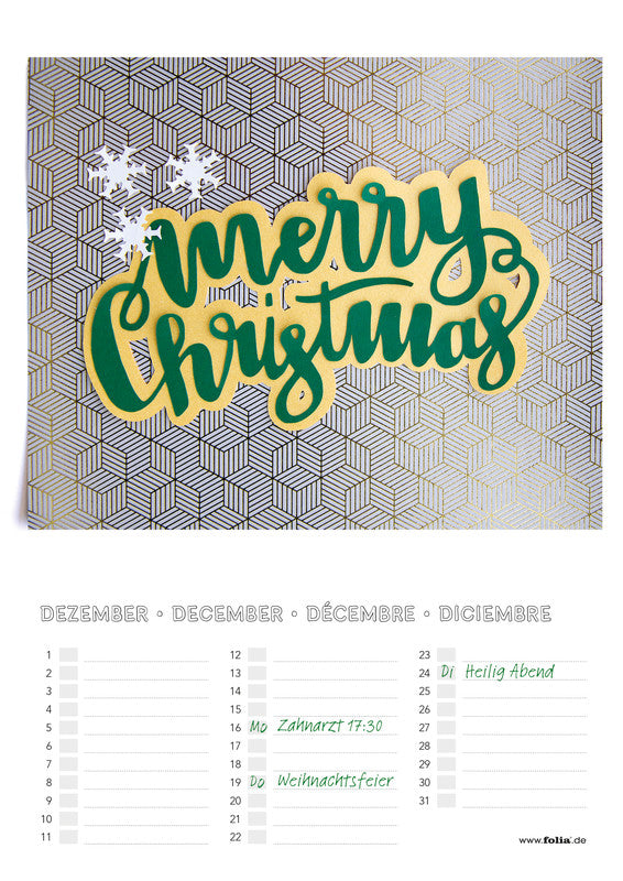 Folia Bastel-Dauerkalender immerwährend – 21 × 29,7 cm – d/f/gb – mit Tagesfeldern, mit Aufhänger