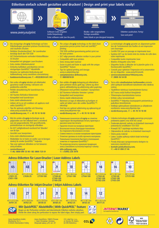 Avery Adressetiketten, 99,1 mm × 38,1 mm, weiss, Papier, permanent, 100 Blätter (1'400 Etiketten)