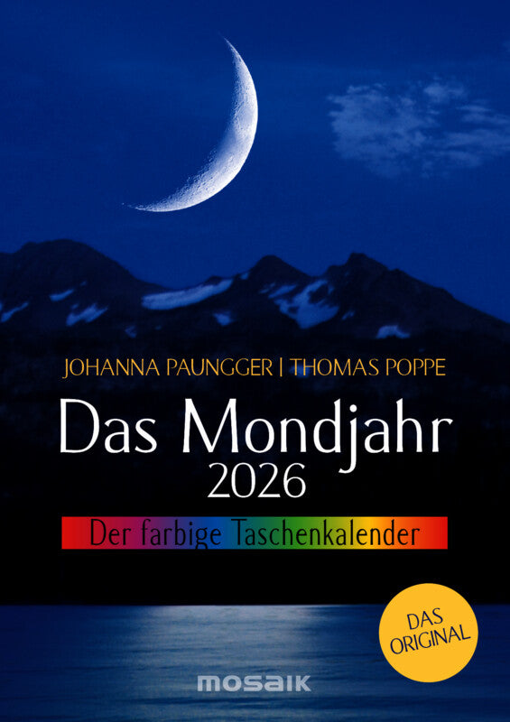 Mosaik Das Mondjahr Agenda – 1 Woche/2 Seiten, gebunden, 10 × 14 cm, Jan–Dez, 2026, Blau, Mond, FSC